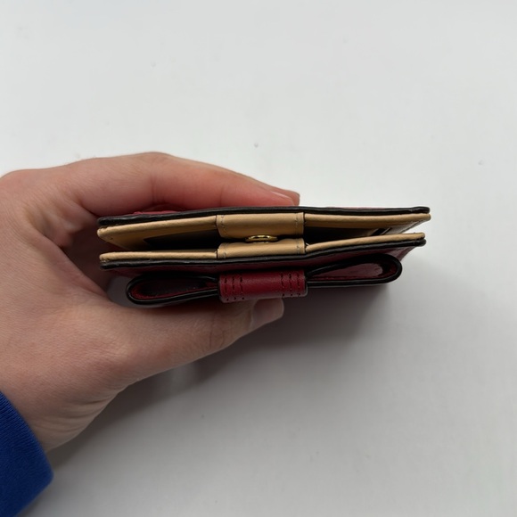 Kate Spade Red Tan Ostrich? Leather Wallet Bifold ID Card Holder - Picture 6 of 16